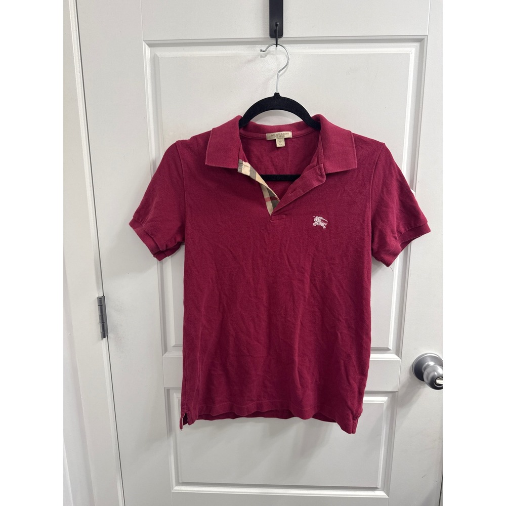 Burberry Brit Womens Pink Cotton Pique Polo Shirt Nova Check Placket XS